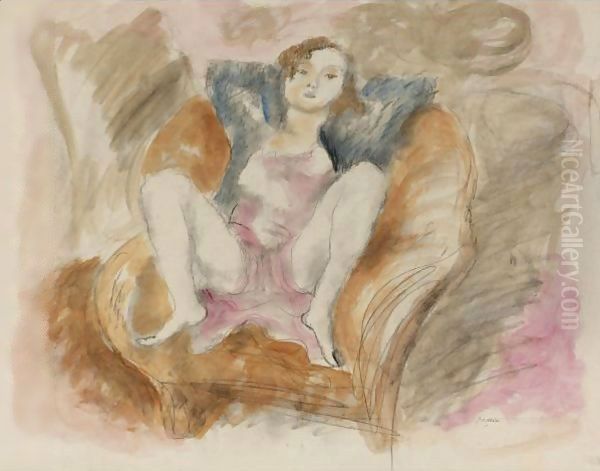 Petite Fille A La Chaise Longue (Rebecca) Oil Painting by Jules Pascin