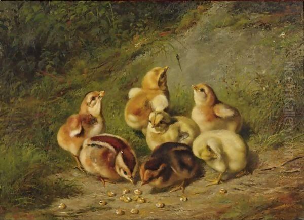 Baby Chicks Oil Painting by Arthur Fitzwilliam Tait