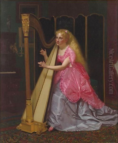 The Harpist Oil Painting by John George Brown