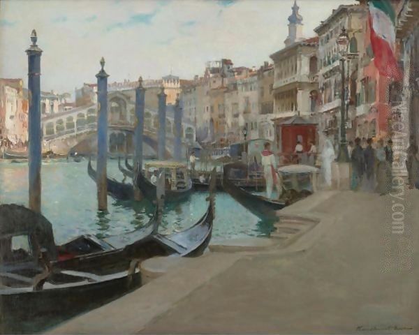 Wedding Day At The Rialto Bridge, Venice Oil Painting by Oliver Dennett Grover