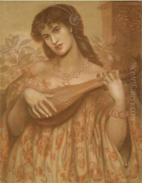 La Mandolinata Oil Painting by Dante Gabriel Rossetti