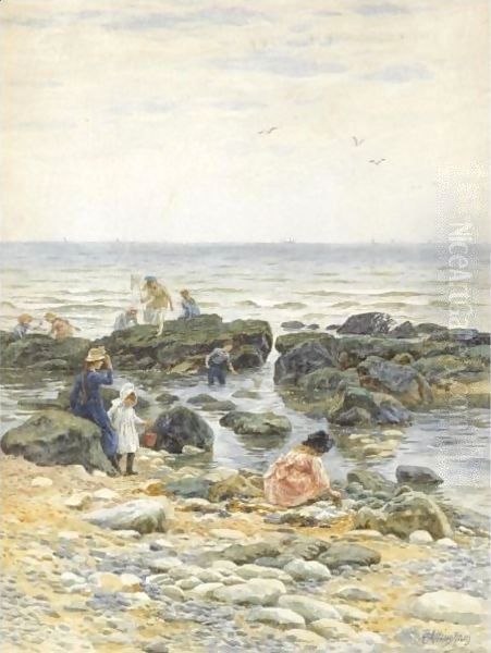 Crabbing At Eastbourne Oil Painting by Helen Mary Elizabeth Allingham