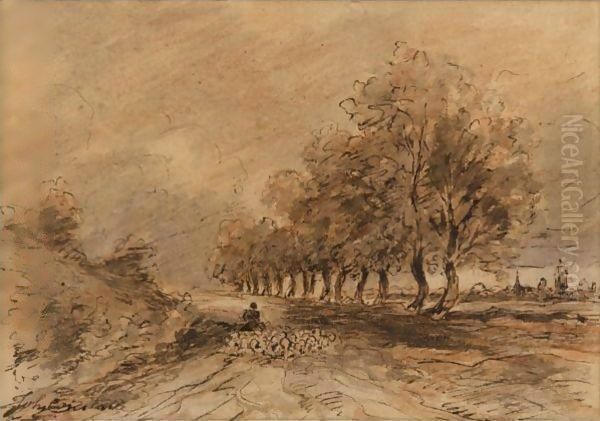 Landscape With A Shepherd And His Flock Oil Painting by John Constable