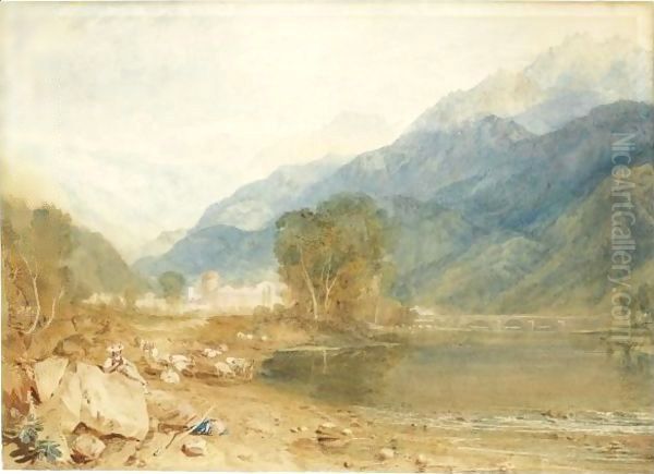 A View From The Castle Of St. Michael, Bonneville, Savoy, From The Banks Of The Arve River 2 Oil Painting by Joseph Mallord William Turner