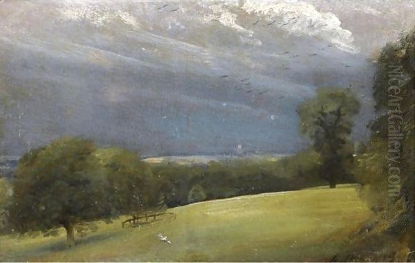 View Across The Lawn At West Lodge, Stratford St Mary, Near East Bergholt Oil Painting by John Constable