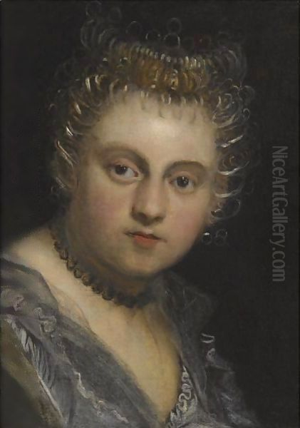 Portrait Of A Young Lady, Head And Shoulders Oil Painting by Palma Vecchio (Jacopo Negretti)