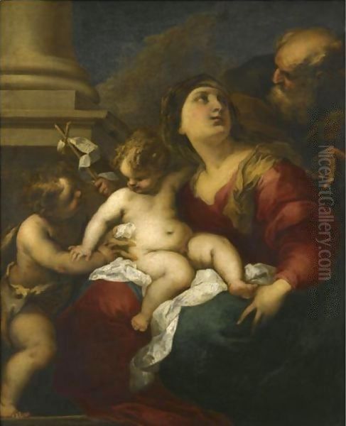 The Holy Family With The Infant St John The Baptist Oil Painting by Valerio Castello