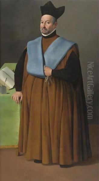 Portrait Of Doctor Juan Martinez Serrano, Full Length Oil Painting by Francisco De Zurbaran