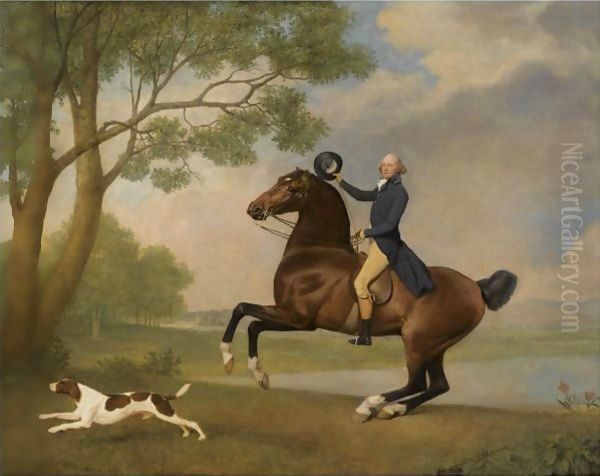 Portrait Of Baron De Robeck Riding A Bay Hunter Oil Painting by George Stubbs