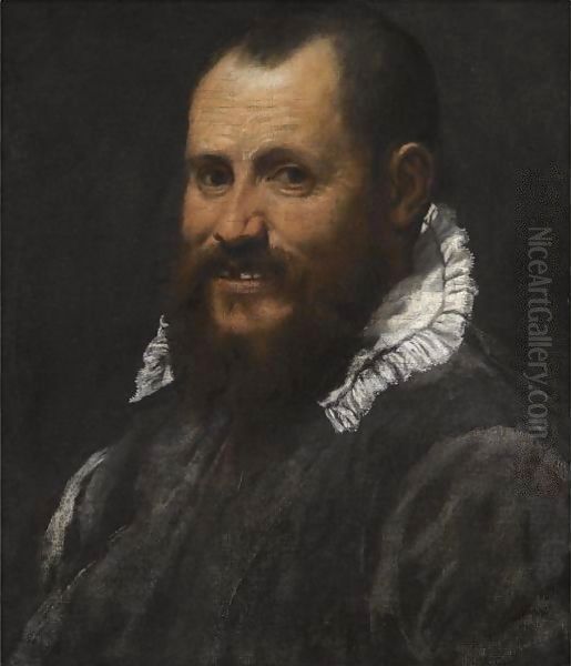 Portrait Of A Man, Bust Length, In A White Collar Oil Painting by Annibale Carracci