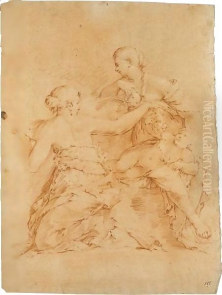 Two Female Figures And A Putto Oil Painting by Luca Giordano