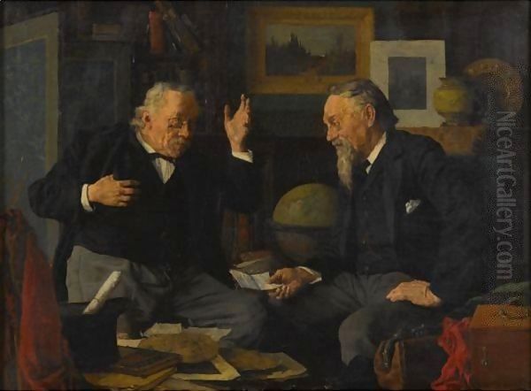 A Worldly Talk Oil Painting by Louis Charles Moeller