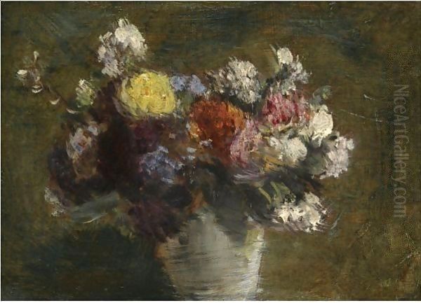 Fleurs Dans Un Pot De Porcelaine Blanche Oil Painting by Ignace Henri Jean Fantin-Latour