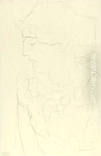 Female Bust In Profile Or Woman With Blouse Oil Painting by Gustav Klimt