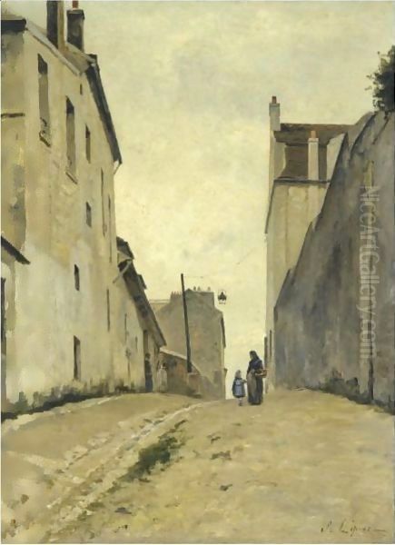 Montmartre. La Rue Du Mont-Cenis Oil Painting by Stanislas Lepine