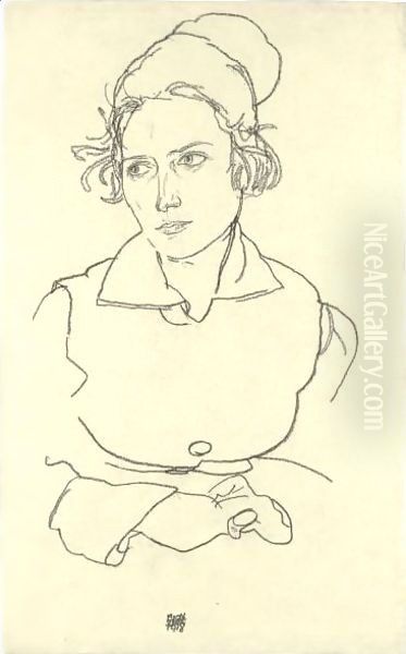 Frau Berger-Lampl Oil Painting by Egon Schiele