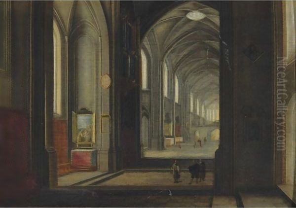 A Cathedral Interior Oil Painting by Peeter, the Younger Neeffs