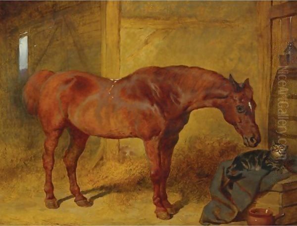 In The Stable Oil Painting by John Frederick Herring Snr