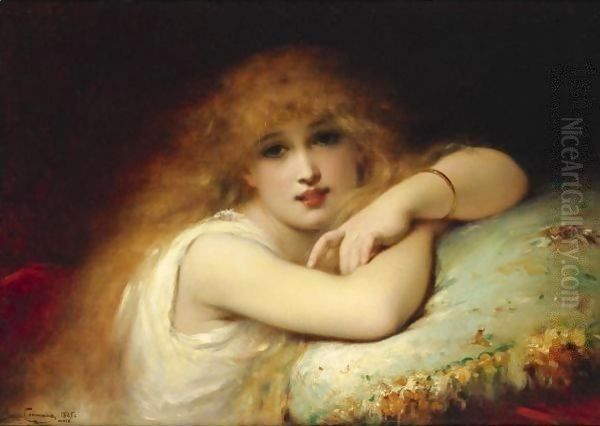 A Young Woman Of Leisure Oil Painting by Pierre Oliver Joseph Coomans