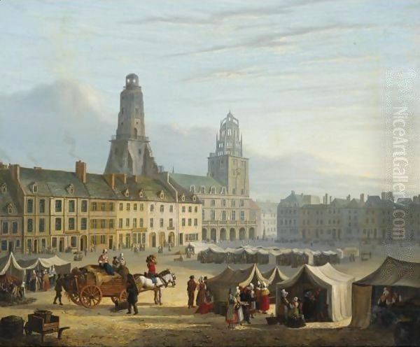 Market In The Hague Oil Painting by Bartholomeus Johannes Van Hove