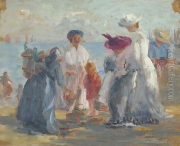 Women At The Seashore Oil Painting by Julian Falat