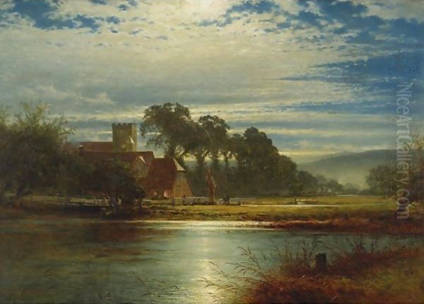 Manor On The River Oil Painting by Benjamin Williams Leader