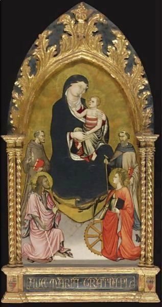 Madonna And Child With Saints John The Baptist, Francis Of Assisi, Anthony Abbot And Catherine Of Alexandria Oil Painting by di Nardo Mariotto