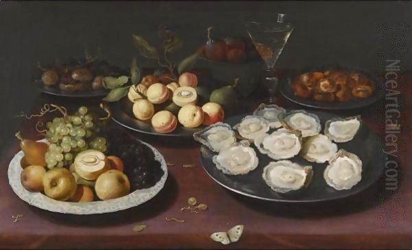 Still Life Of Fruit And A Plate Of Oysters Oil Painting by Osias, the Elder Beert