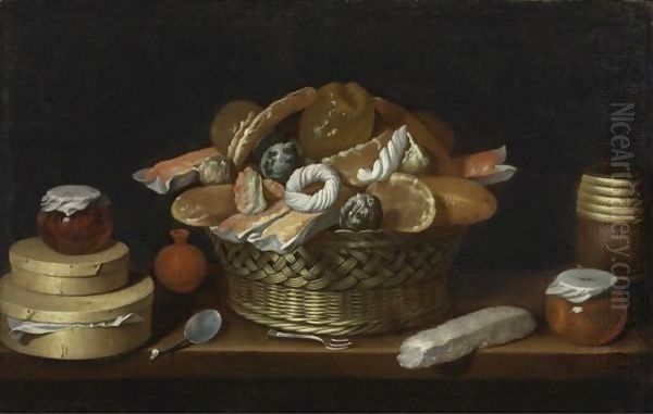 Table-Top With Basket And Boxes Of Sweets Oil Painting by Juan Van Der Hamen