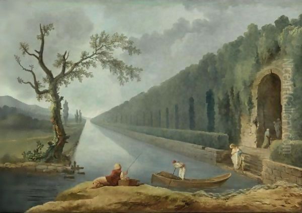 Garden Scene With A Canal Oil Painting by Hubert Robert