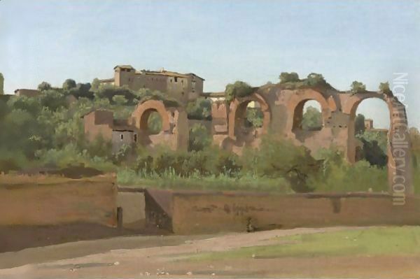 View Of The Ruins Of The Claudian Aqueduct, Rome, Near San Giovanni In Laterano And The Villa Wolkonsky Oil Painting by Jean-Baptiste-Camille Corot