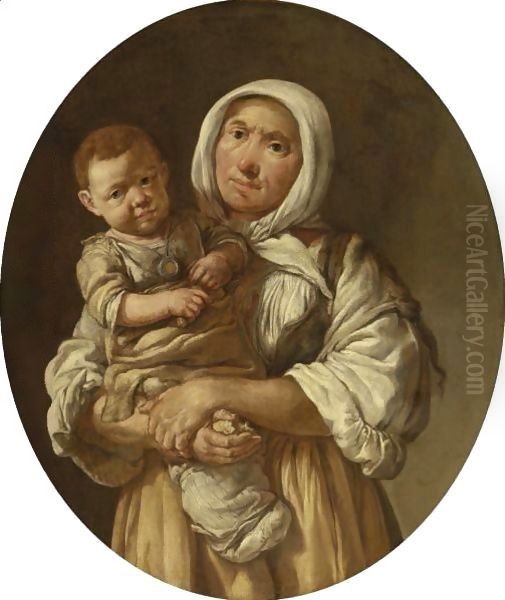 A Peasant Mother With Her Child In Her Arms Oil Painting by Giacomo Ceruti (Il Pitocchetto)