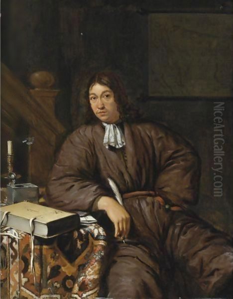 A Gentleman At His Desk Oil Painting by Michiel van Musscher