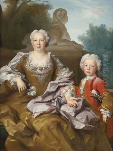 Madame Bertin And Her Son, Balthazar Bruno Oil Painting by Nicolas de Largillierre