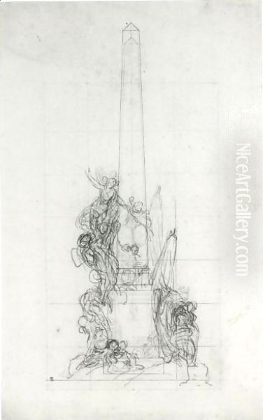 Designs For A Monumental Obelisk Oil Painting by Charles-Nicolas II Cochin