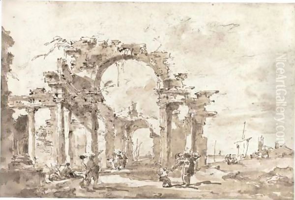 An Architectural Capriccio 2 Oil Painting by Francesco Guardi