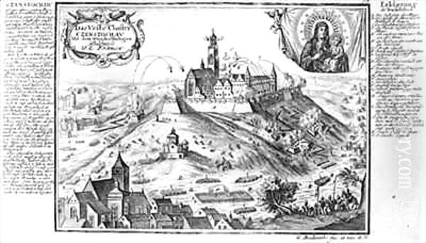 The monastery of Jasna Gora, Czestochowa, under siege by Swedish forces in 1655 Oil Painting by Gabriel Bodenehr