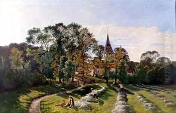 Shere Church, Surrey Oil Painting by Edwin Henry Boddington