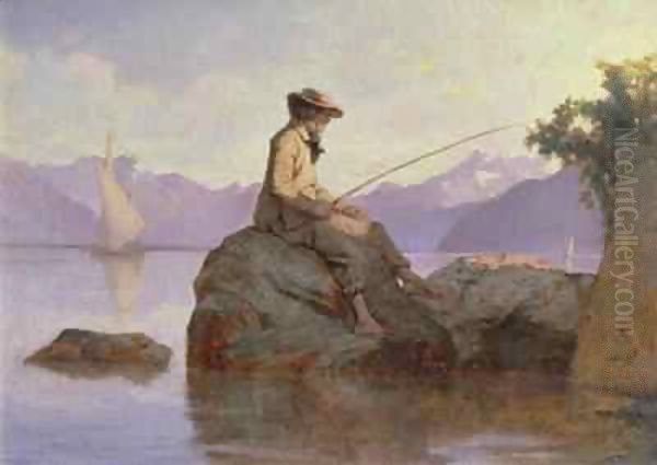 Fishing Oil Painting by F.L.D. Bocion