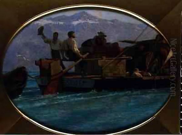 Luggage boat on Lake Geneva Oil Painting by F.L.D. Bocion