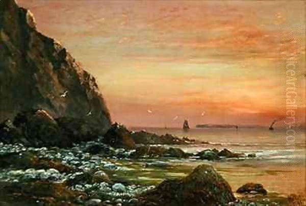 Seascape with Cliff at Sunset Oil Painting by Lady Anne Blunt