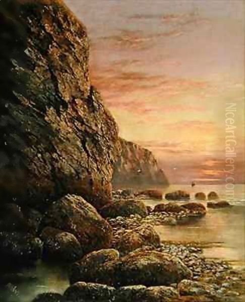 Seascape with Cliff at Sunset 2 Oil Painting by Lady Anne Blunt