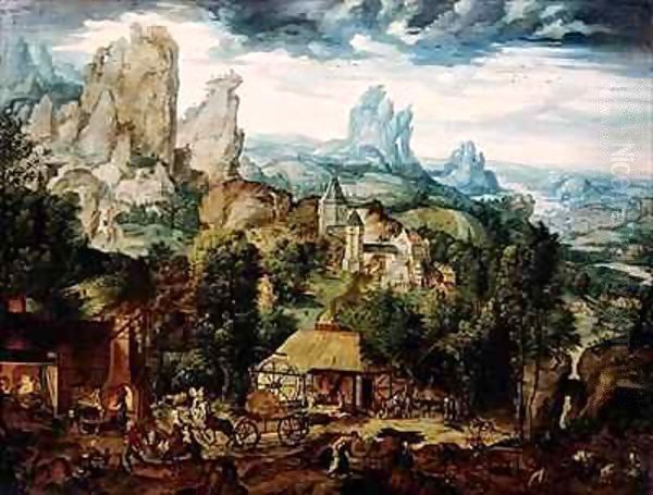 Landscape with Forge 3 Oil Painting by Herri met de Bles