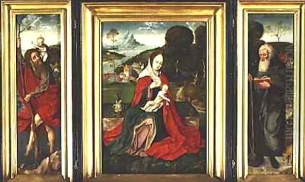 Triptych, Madonna and Child in a Landscape with St. Christopher and St. Anthony the Great Oil Painting by Herri met de Bles