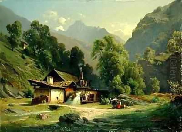 Blacksmith's House in a Valley Oil Painting by Theodor Blatterbauer