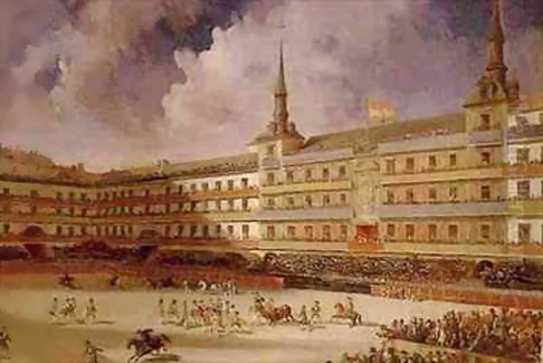 Bullfight in the Plaza Mayor in Madrid during the Celebrations for the Marriage of the Duke of Montpensier Oil Painting by Pharamond Blanchard