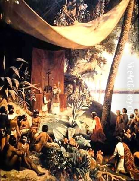 The first Mass held in the Americas Oil Painting by Pharamond Blanchard