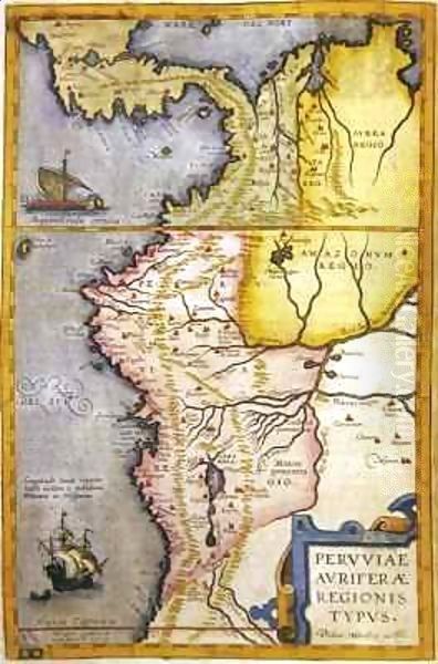 Map of the gold-bearing regions in Peru Oil Painting by Joan Blaeu