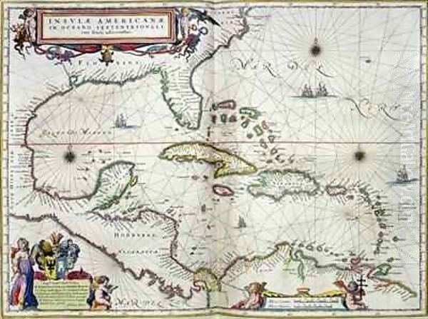 Caribbean and Central America, from the atlas Toonneel Des Aer Drycx Oil Painting by Joan Blaeu