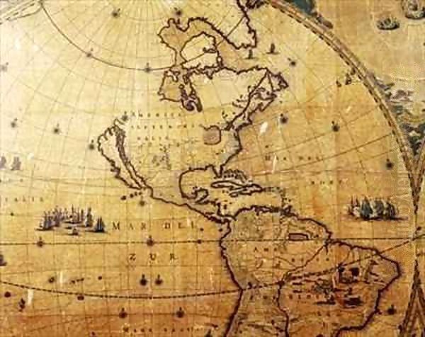 Section of 'Nova Totius Terrarum Orbis Tabula' (World Map) showing North America, including Califonia as an Island Oil Painting by Joan Blaeu